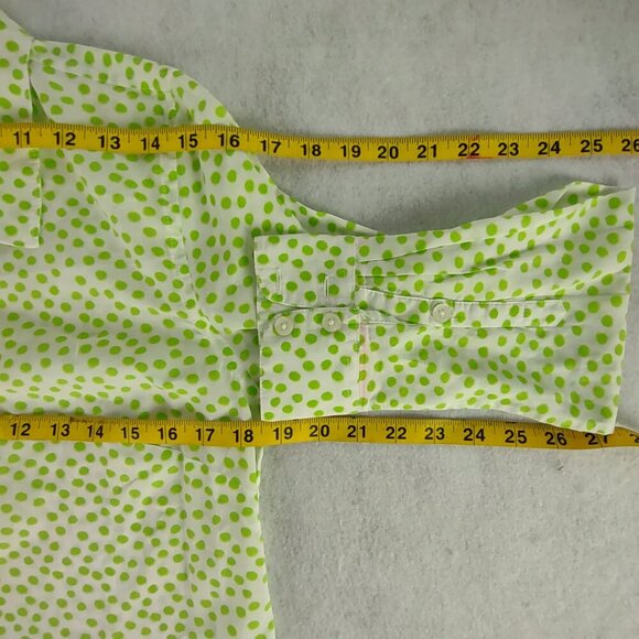 Crown & Ivy 100% Cotton, Green & White Polka Dot Print Button Down Shirt Small - Picture 9 of 13